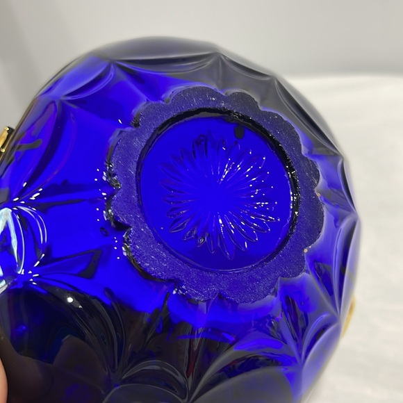 BOHEMIAN CRYSTAL BASKET 24K gold Moser Vintage Czech Cobalt Blue Enamel Painted - Picture 13 of 16